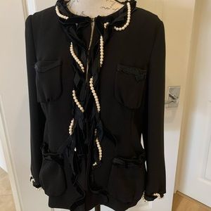 Moschino black crepe jacket with velvet and pearls